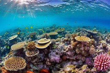Naklejka na ściany i meble coral reef and diver made with Generative AI