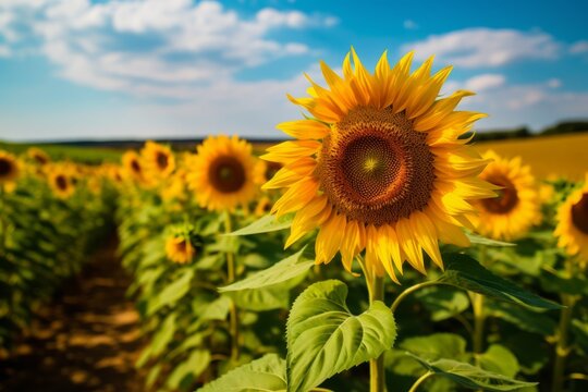 sunflower field with sky with Generative AI
