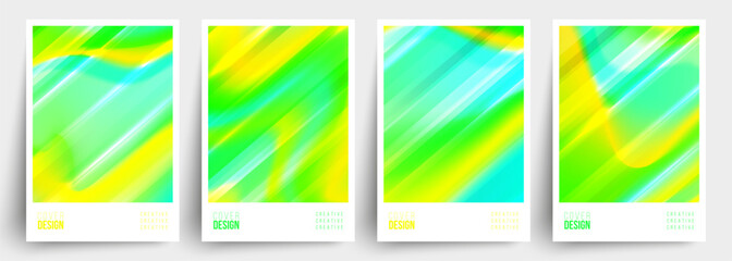 Set of cover designs. Futuristic abstract backgrounds with bright dynamic gradients. Blurred graphic templates with vibrant fluid colors. Vector illustration.