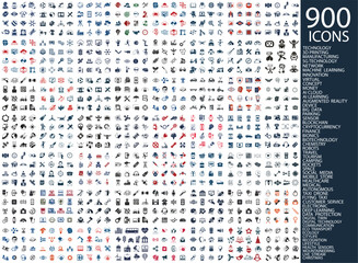 Large collection of vector icons arranged in a set