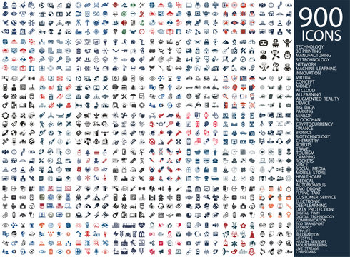 Large collection of vector icons arranged in a set