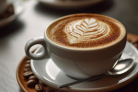 Close-up cappuccino, Coffee. AI Generated.