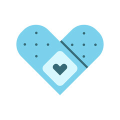 Flat cute illustration of band aid with a heart in doodle style. Medical bandage icon. .