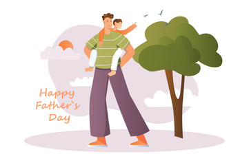 Fathers day concept with people scene in the flat cartoon style. The man decided to celebrate Father's Day with his son. Vector illustration.