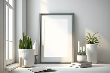 Mockup frame in a modern interior with flowers