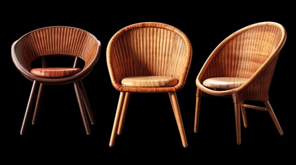 Rattan chair in different views isolated on a transparent background, Generative AI.