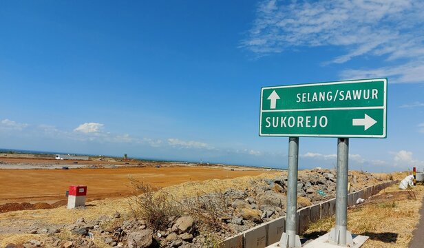 View of a sunny day in the construction area of ​​Dhoho Kediri International Airport, East Java, Indonesia.
