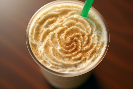 Close-up top view of ingredients Frappuccino, Coffee. AI Generated.