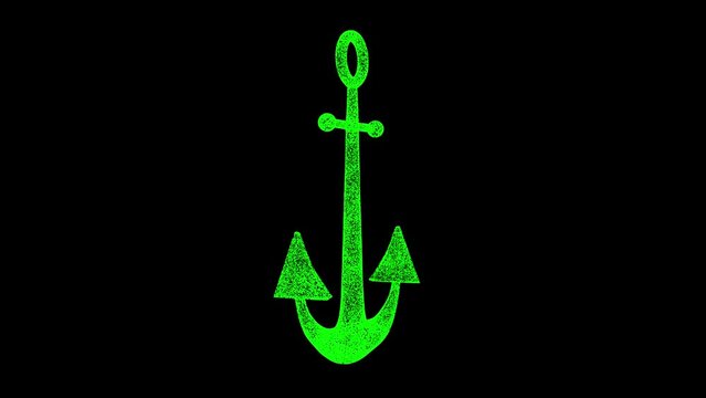 3D Sea anchor rotates on black bg. Nautical concept. Advertising of shipyard, sea cruise, travel company, tourist voyage. For title, text, presentation. Sea transportation cargo. 3d animation 60 FPS