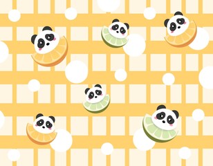 Panda fruit pattern background, polka background, seamless pattern with animals