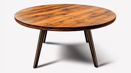 Round wooden retro dining table isolated on a white background, Generative AI.