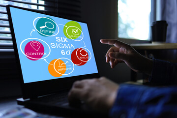 Lean manufacturing DMAIC, Six sigma system. Business and industrial process optimisation concept on...