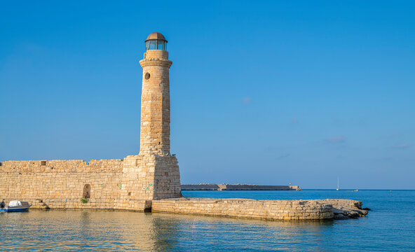 venetian lighthouse of rethimno in the island of crete, greece