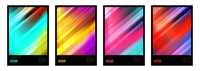 Cover designs set. Futuristic abstract backgrounds with bright dynamic gradients. Blurred graphic templates with vibrant fluid colors. Vector illustration.