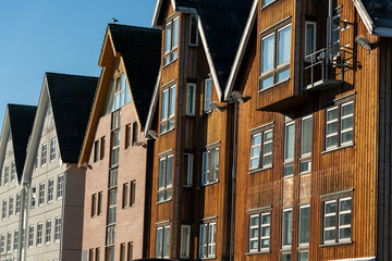 Houses and roofs in morning light, Tromso, Norway - stock photo