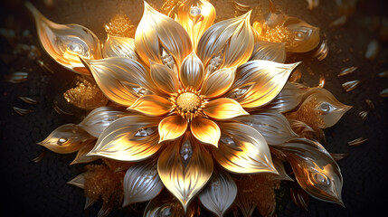 Gold and diamond blossom flower wallpaper high resolution created with Generative AI 