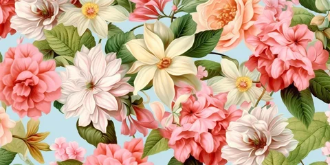 Papier peint photo Patrons Flower vintage seamles background, AI Generated  © Montalumirock