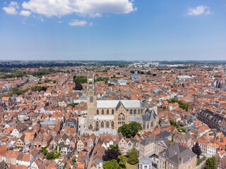 Fototapeta na wymiar Aerial view of St. Salvator's Cathedral, the Roman Catholic cathedral of Bruges, Belgium. St. Salvator (Savior) is the main church of the city of Bruges.