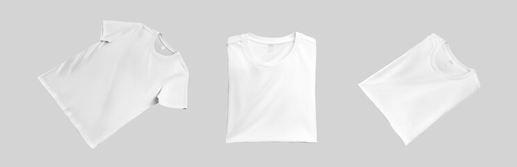 Mockup of a white men's t-shirt laid out and folded for design, pattern, print. Set