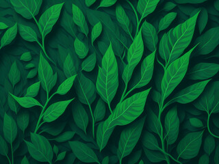 Green leaves background. 3D illustration of green leaves. Natural background.
