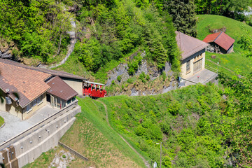 Reichenbachfall funicular (Reichenbachfall-Bahn) from Willigen, near Meiringen, to the famous...