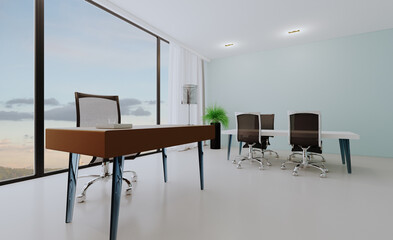 Elegant office interior. Mixed media. 3D rendering.