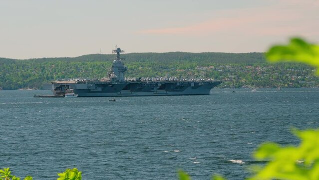USS Gerald Ford In Norway - Mighty Naval Presence In Oslo Fjord. wide