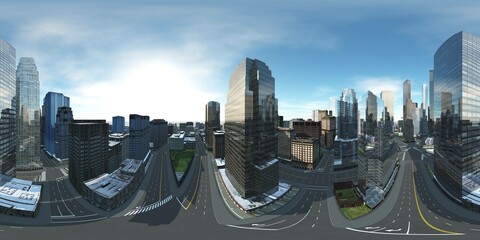 Cityscape. panorama 360. Environment map. HDRI map. Equirectangular projection. Spherical panorama. 3d rendering
