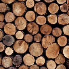Background of cut pile logs, wood close up. Generative ai.