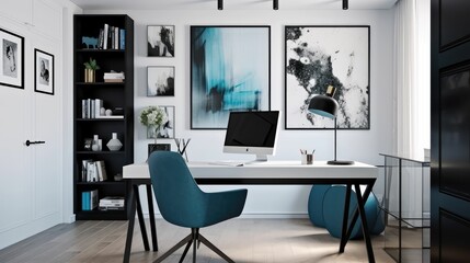 Comfortable office chair near desk with modern computer indoors