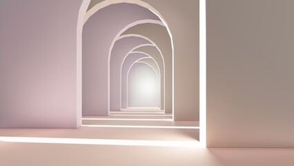 Architecture interior background empty arched pass 3d render
