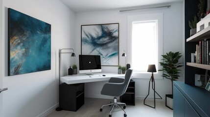 Fototapeta na wymiar Comfortable office chair near desk with modern computer indoors
