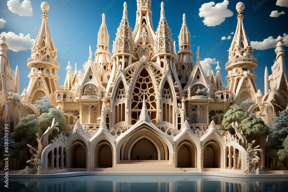 Aufkleber In this abstract representation, the Sagrada Familia is transformed into a symmetrical composition of geometric shapes and patterns. Generative AI technology.