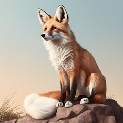 portrait character cinematic blackeared red fox sitting bushy tail tipped in white 
