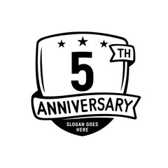 5 years anniversary celebration shield design template. 5th anniversary logo. Vector and illustration.