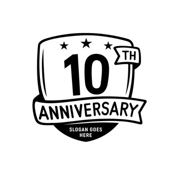 10 years anniversary celebration shield design template. 10th anniversary logo. Vector and illustration.
