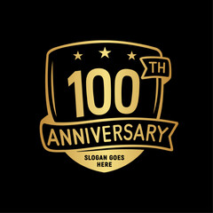 100 years anniversary celebration shield design template. 100th anniversary logo. Vector and illustration.