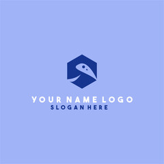 letter (S) smile fish logo line isolated on blue background.