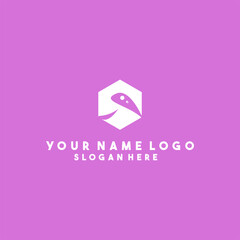 white letter (S) smile fish logo line isolated on pink background.
