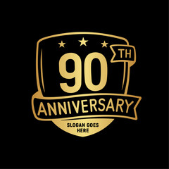 90 years anniversary celebration shield design template. 90th anniversary logo. Vector and illustration.