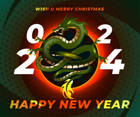 Dragon 2024 happy new year greeting card - 618070993