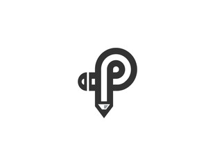 Pencil letter P, Suitable for school stationery business, Simple pencil logo, simple yet modern