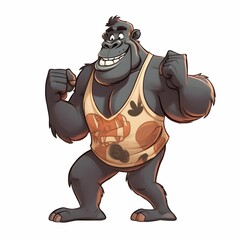 AI generated illustration of a cartoon gorilla standing in a triumphant pose
