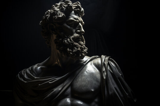 the stark contrast between light and shadow, with a stoic figure illuminated in the midst of darkness, symbolizing the stoic's ability to find clarity, wisdom, and virtue even in t Generative AI