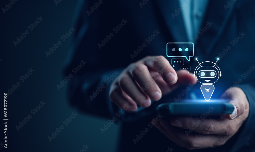 Poster chatbot chat with ai, artificial intelligence. man using technology smart robot ai, artificial intel