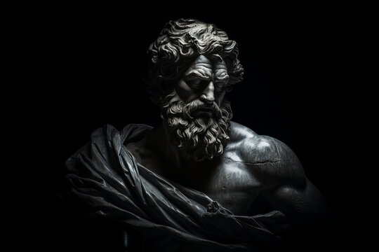the stark contrast between light and shadow, with a stoic figure illuminated in the midst of darkness, symbolizing the stoic's ability to find clarity, wisdom, and virtue even in t Generative AI