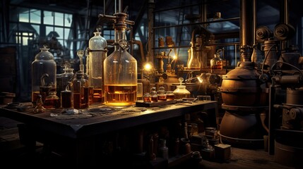 Fototapeta na wymiar Whiskey production, production process - Generative AI technology