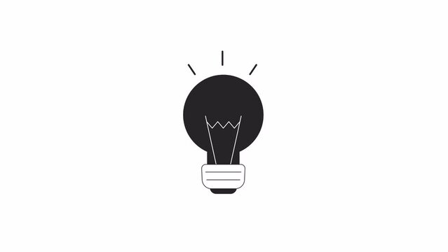 Animated bw light bulb. Black and white thin line icon 4K video for web design. Bright lightbulb. Having idea isolated monochromatic flat object animation with alpha channel transparency