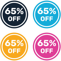 65% Off Promotion Text Stickers Vector Design Banner.