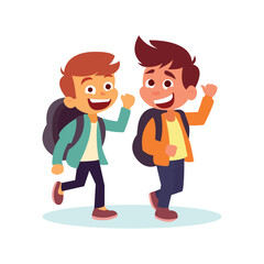 small kinder garden boys giving hi-fi in casual clothes using vector illustration art